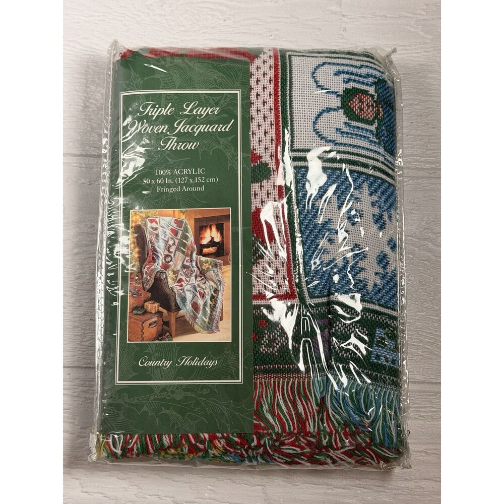 Vintage 1996 Country Holidays Christmas Woven Jacquard Throw 50x60 NOS USA